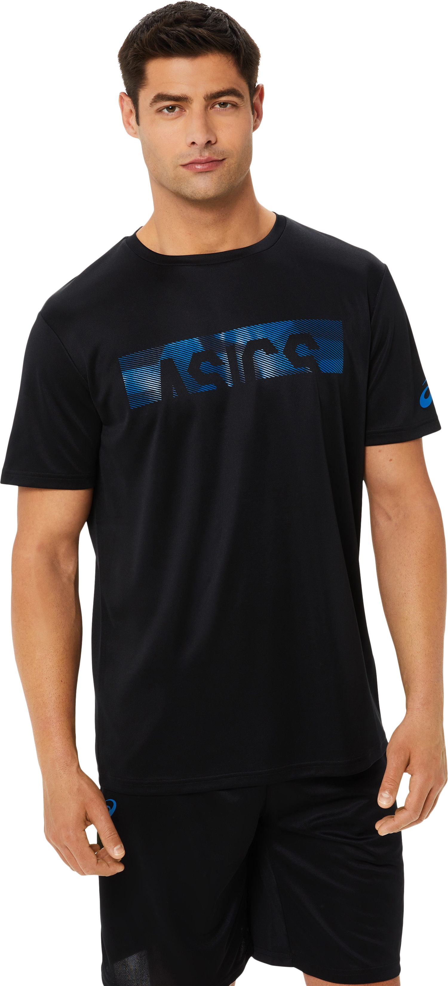 ASICS GRAPHIC PRINT T-SHIRT LAKE DRIVE, PERFORMANCE in BLACK