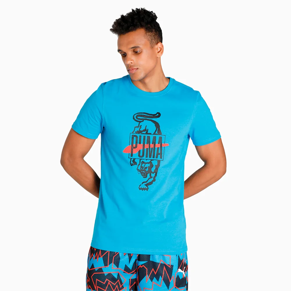 PUMA PRINTED T-SHIRT BLEU AZUR XL in Standard