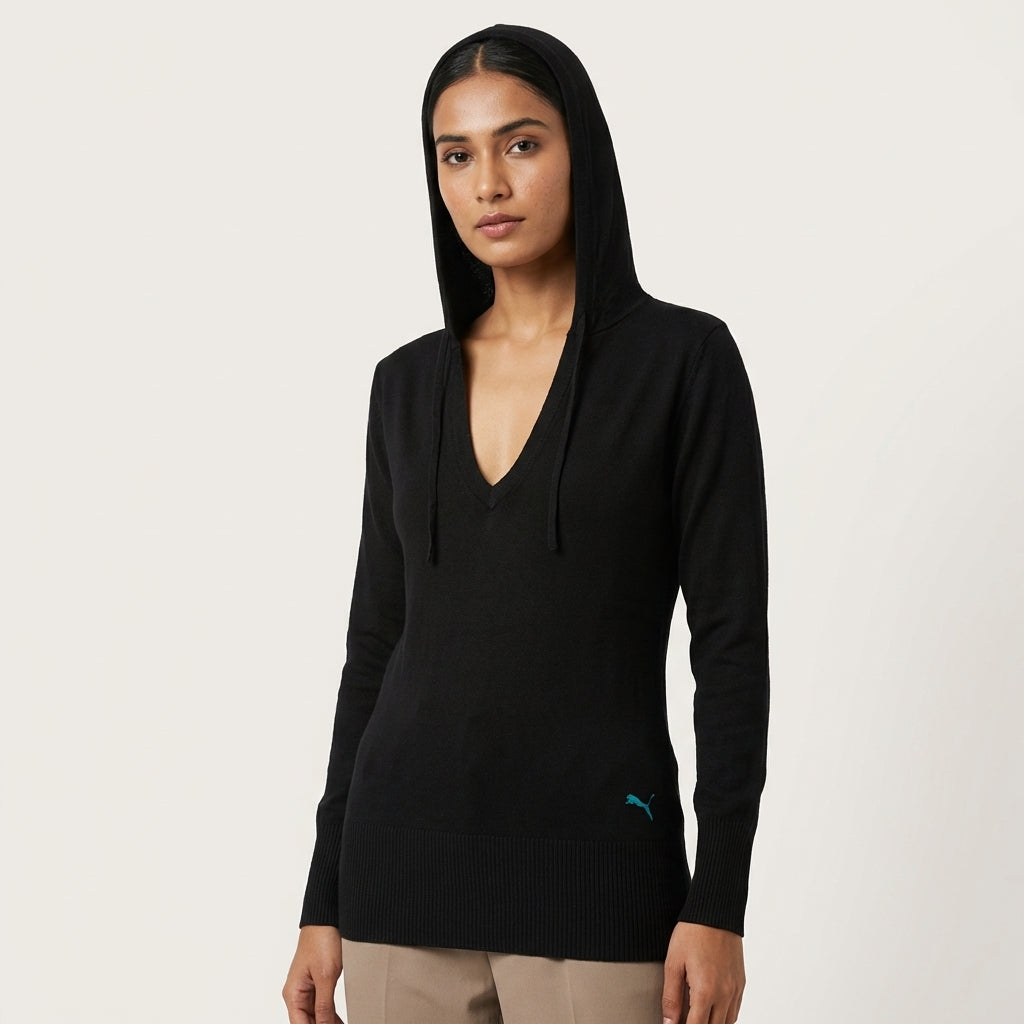 PUMA HOODED KNIT TOP in BLACK