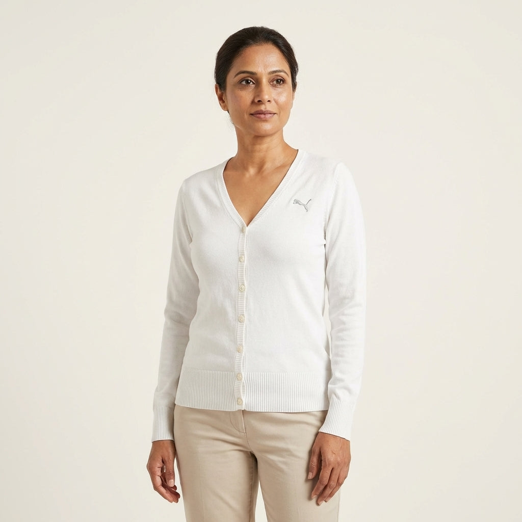 PUMA GOLF CARDIGAN in WHITE