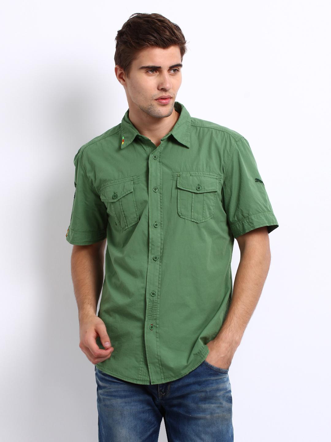 PUMA WOVEN S S SHIRT ELM in GREEN