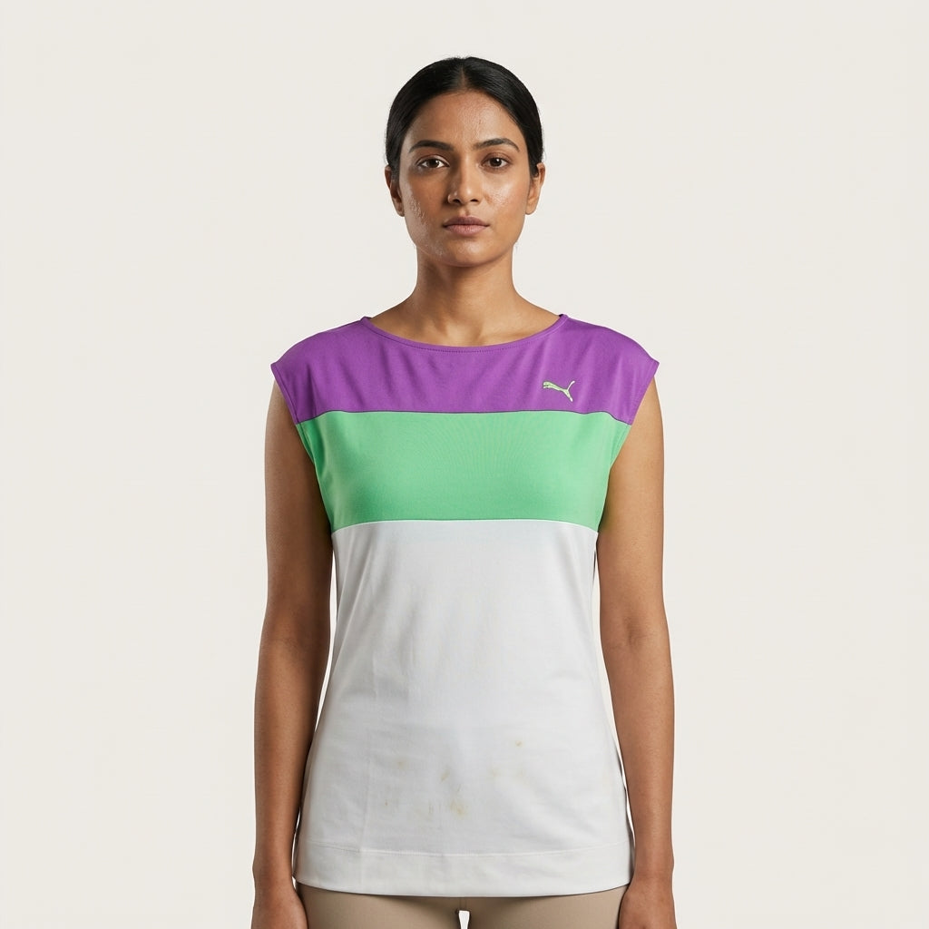 PUMA SS COLORBLOCK TOP in WHITE