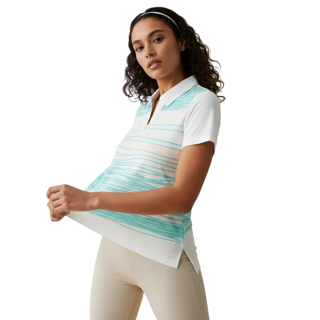 PUMA LINE PRINT POLO WHITE-AQUA SPL in Standard