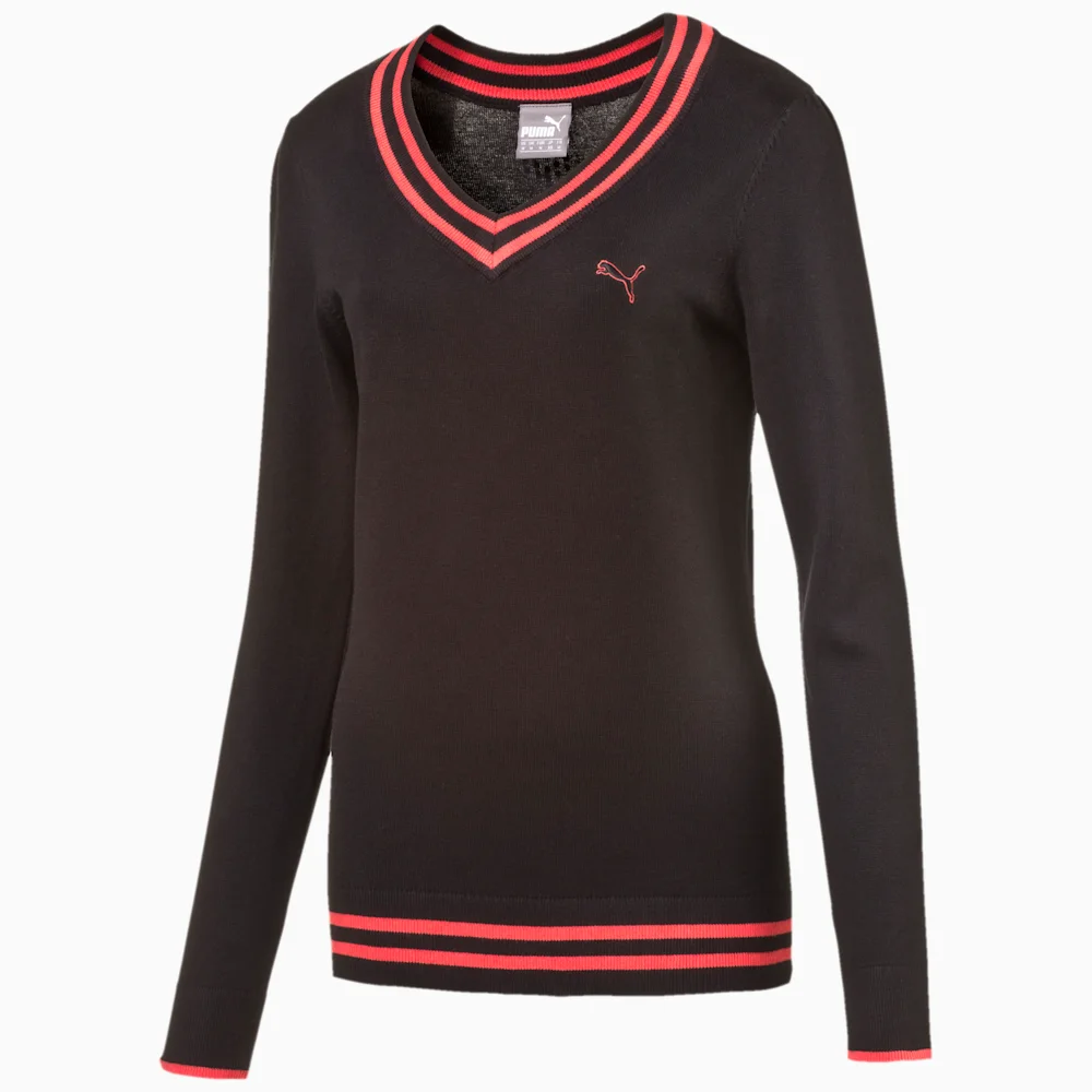 PUMA V NECK SWEATER BLACK-CAYENNE in Standard