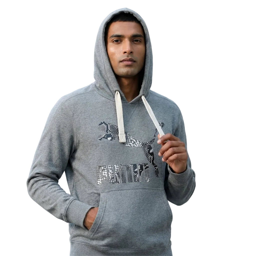 PUMA LOGO PLUS HOODY MEDIUM GRAY HE in Standard