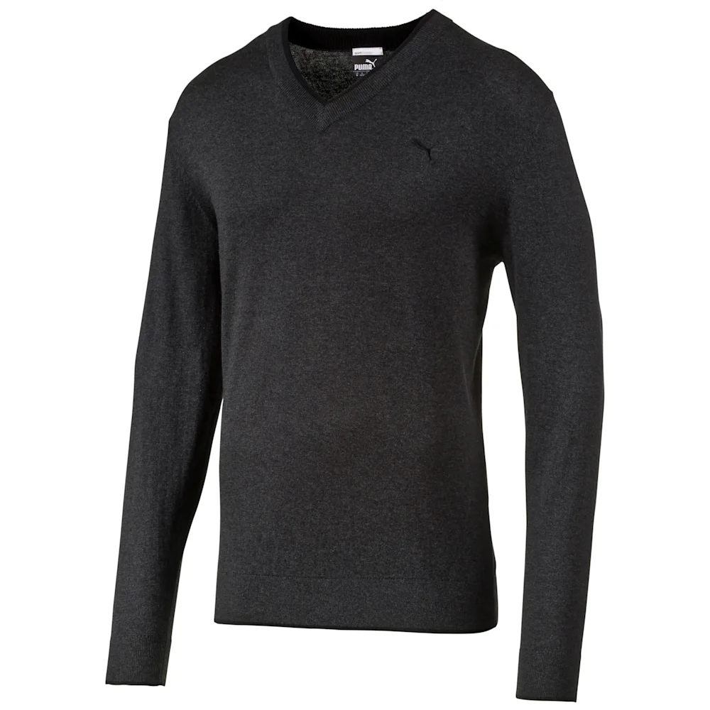 PUMA LUX V NECK SWEATER DARK GRAY H in Standard