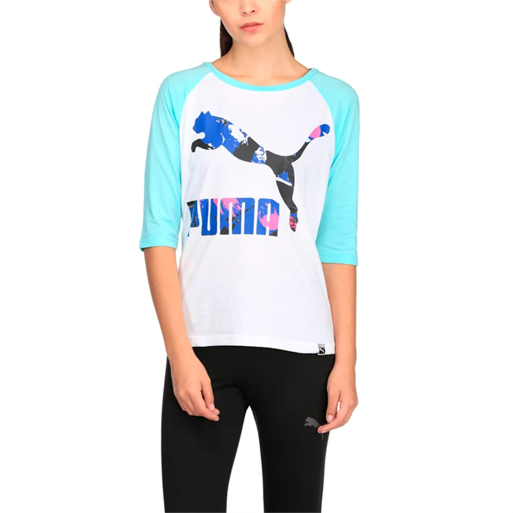 PUMA ARCHIVE LOGO 3 4 RAGLAN TEE in WHITE