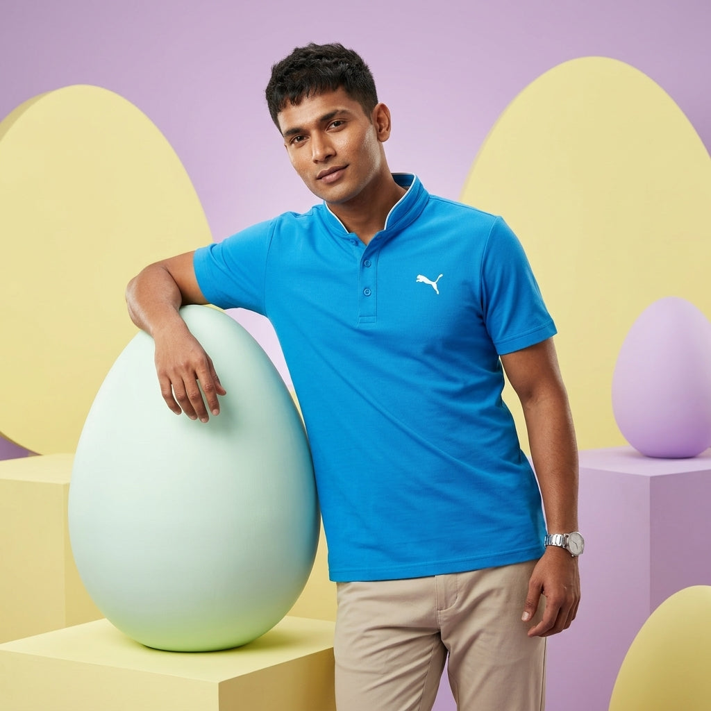 PUMA BAND COLLAR POLO ATOMIC in BLUE