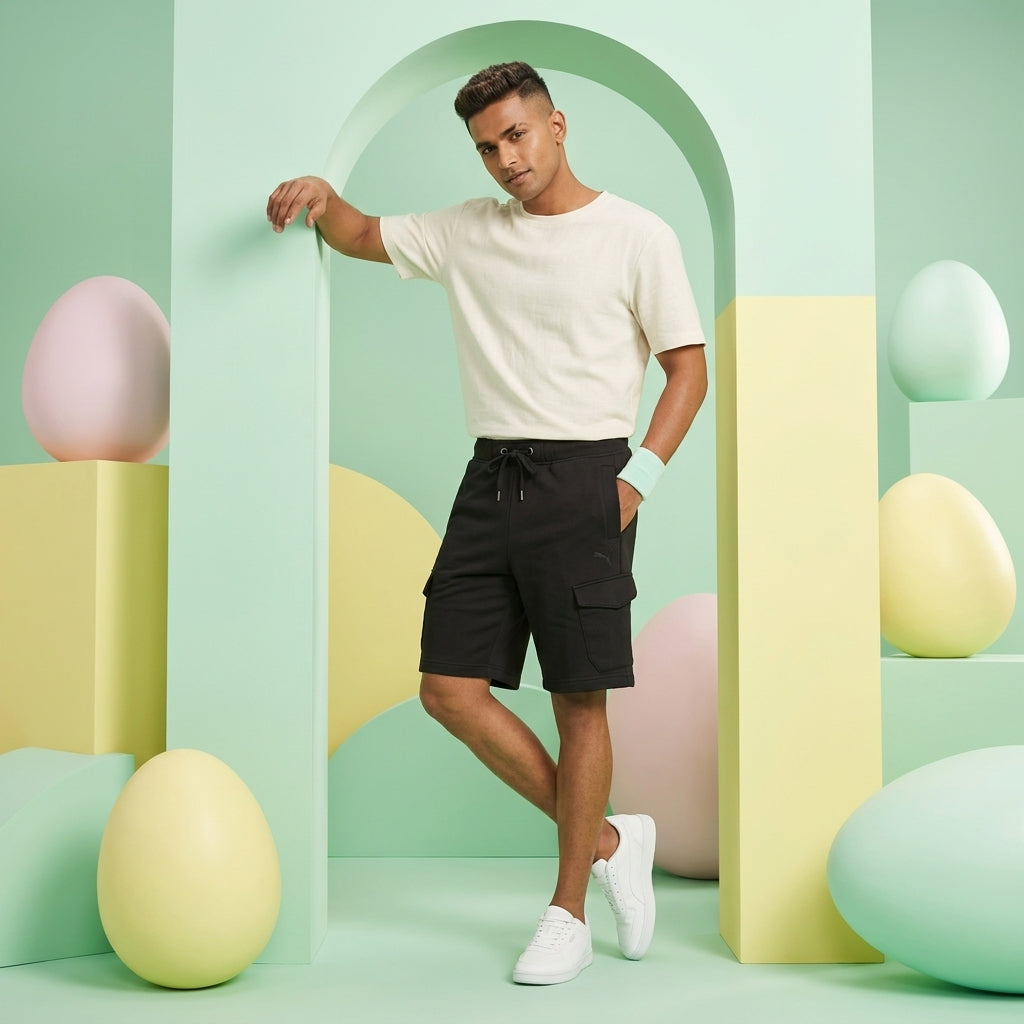 PUMA CARGO POCKET SWEAT SHORTS BLAC in Standard