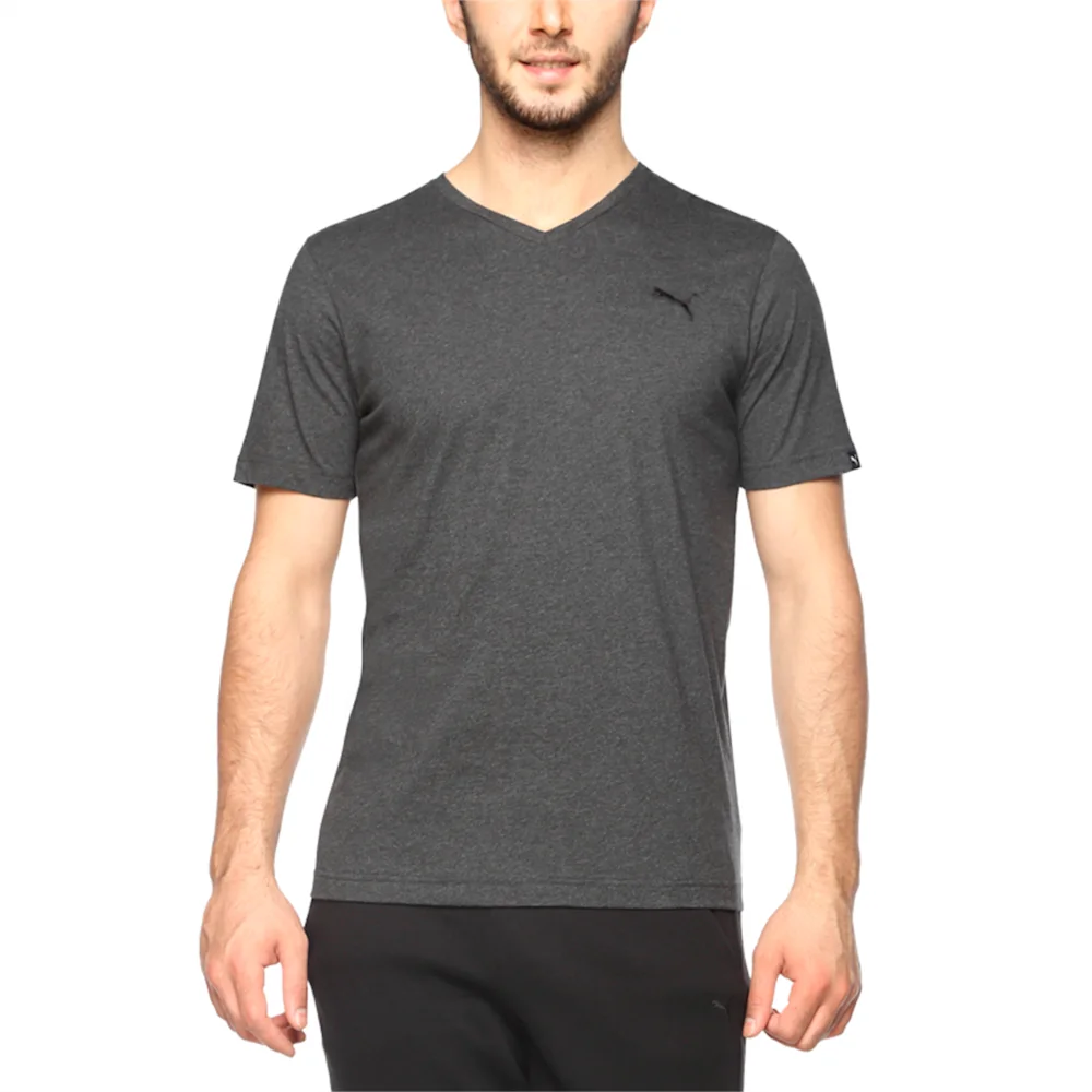 PUMA ESS V-NECK TEE DARK GRAY HEATH in Standard