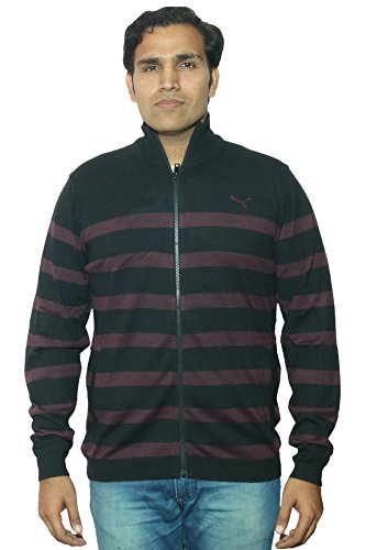 PUMA STRIPED FULL ZIP SWEATER in BLACK