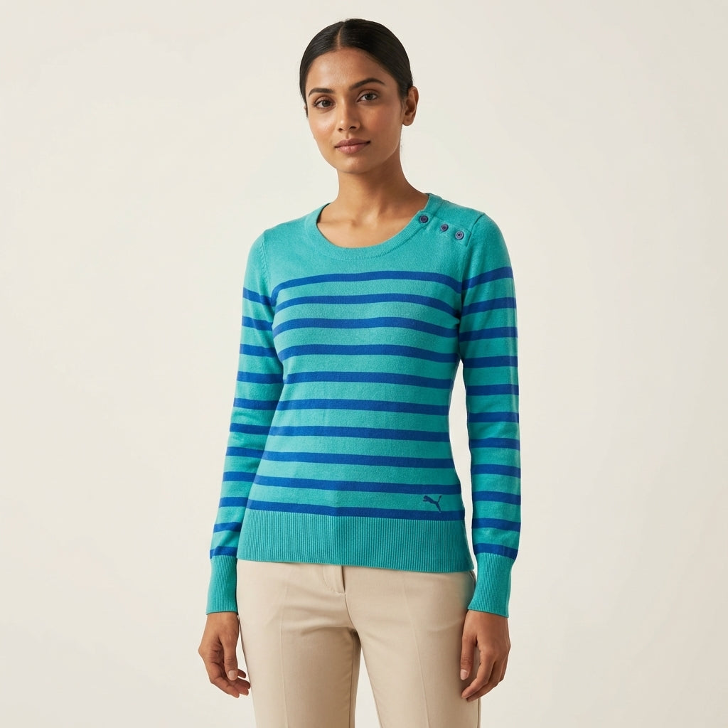 PUMA WNS STRIPED SWEATER BLUE TURQU in Standard
