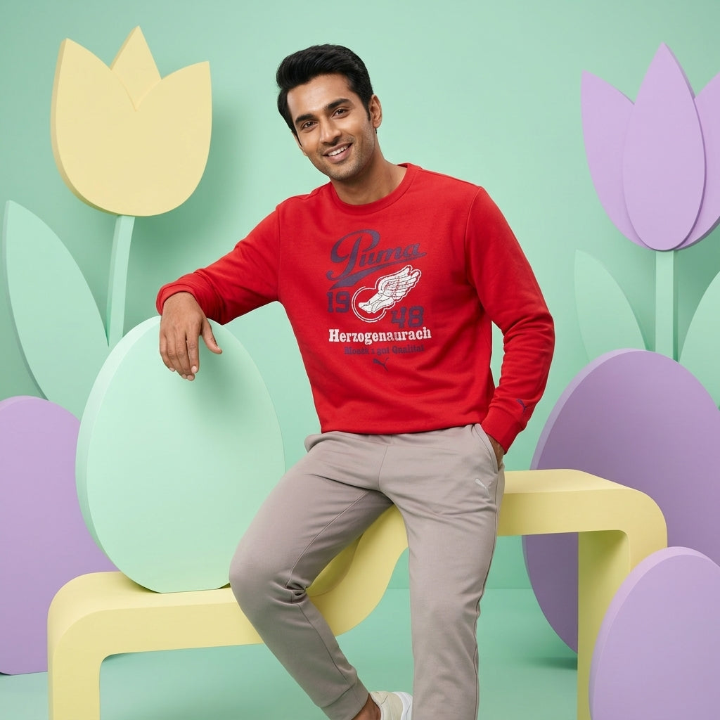PUMA CREW SWEAT, FLEECE 2 HAUTE in RED