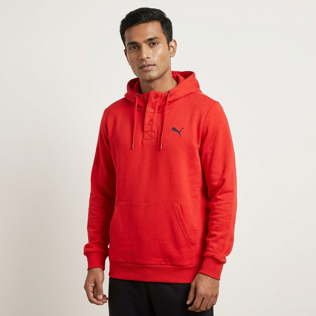 PUMA MENS1 2 BUTTON HOODY in RED