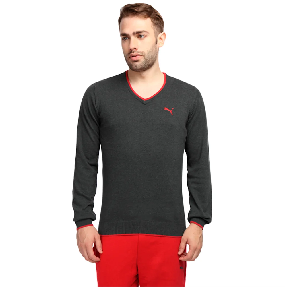 PUMA MEN S SOLID LS SWEATER DARK GR in Standard