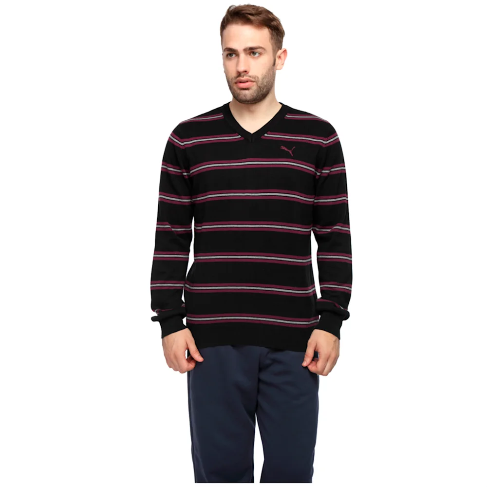 PUMA MEN S STRIPED LS SWEATER in BLACK