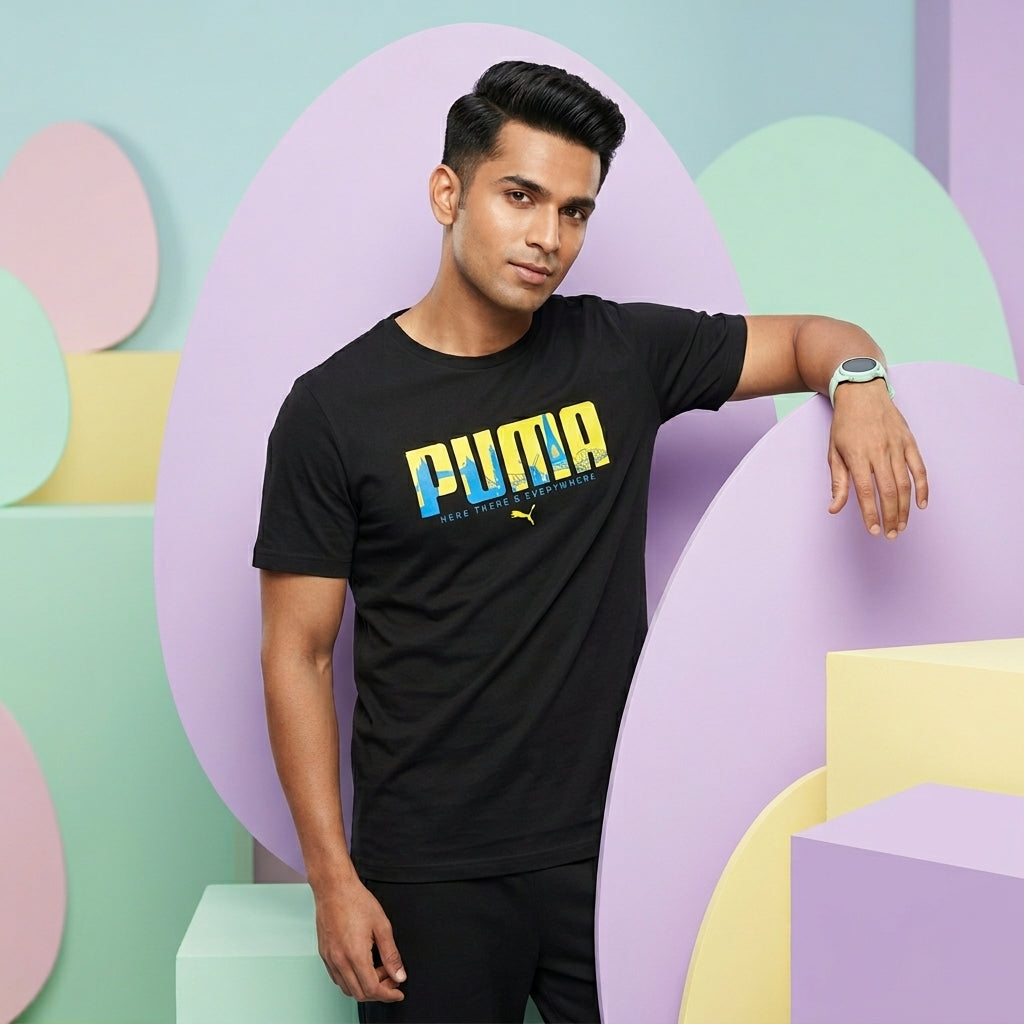 PUMA CITY LOGO FILL TEE in BLACK
