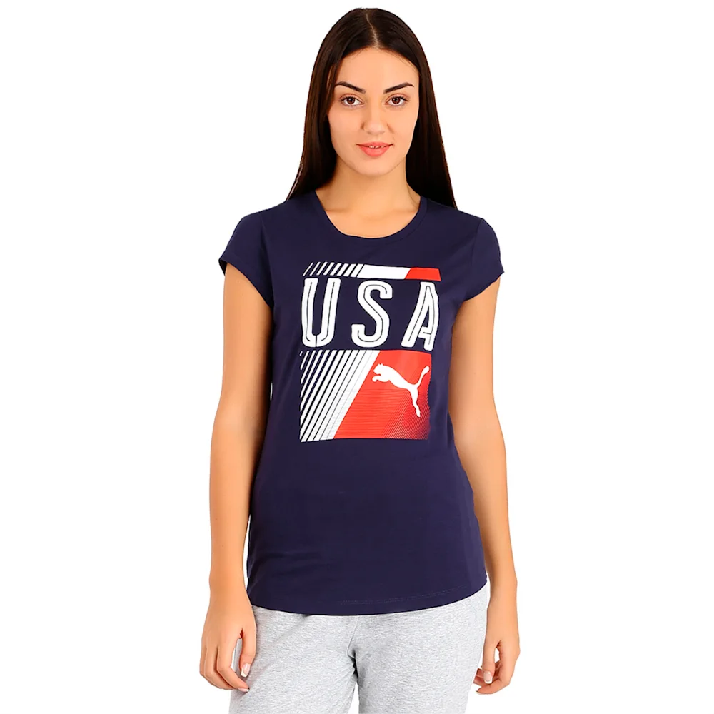 PUMA OLYMPIC FAN TEE W PEACOAT-USA in Standard