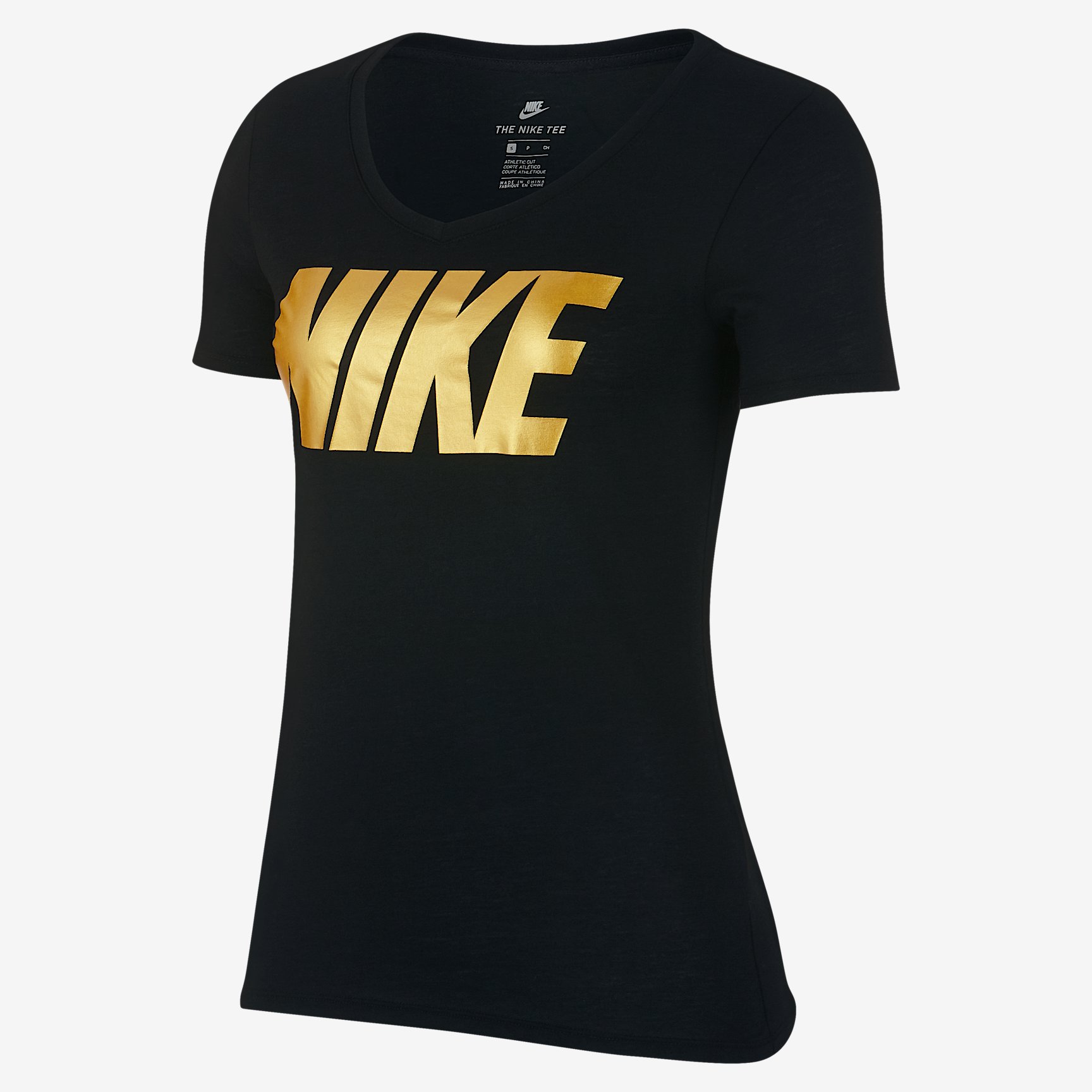 AS W NSW TEE NIKE MTLC BLOCK in BLACK/METALLIC G