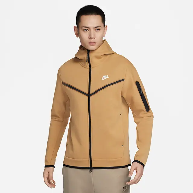 NIKE AS M NSW TCH FLC HOODIE FZ WR in ELEMENTAL GOLD/SAIL