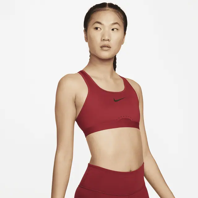 NIKE AS W NK DF SWSH HS BRA in POMEGRANATE/POMEGRANATE/BLACK