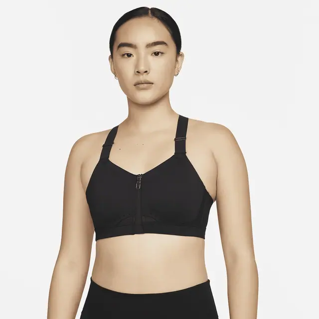NIKE AS W NK DF ALPHA ZIP-FRONT BRA in BLACK/BLACK/DK SMOKE GREY/DK SMOKE GREY