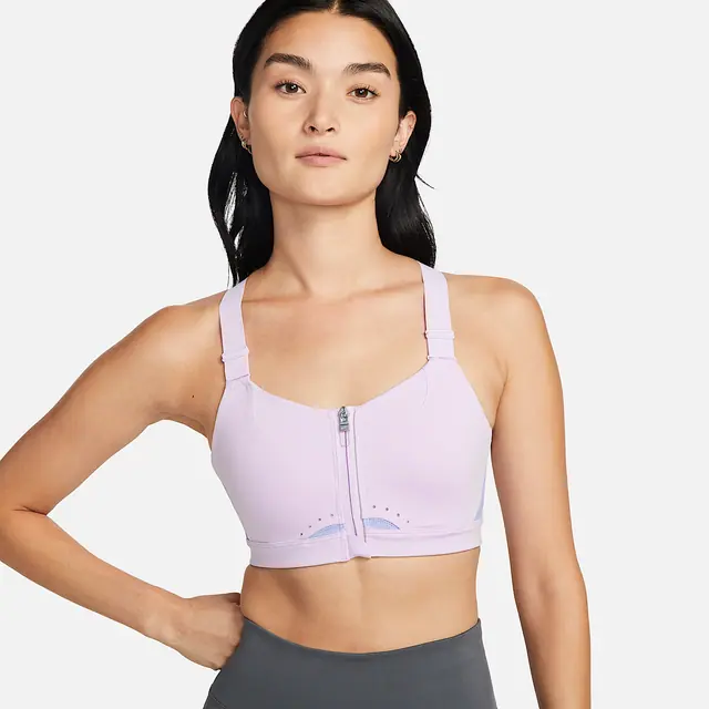 NIKE AS W NK DF ALPHA ZIP-FRONT BRA in DOLL/LIGHT THISTLE/LIGHT THISTLE