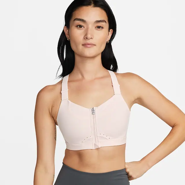 NIKE AS W NK DF ALPHA ZIP-FRONT BRA in LIGHT SOFT PINK/STONE MAUVE/PINK OXFORD