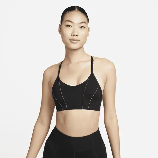 NIKE AS W NY DF INDY METLLC TPE BRA in BLACK/DK SMOKE G