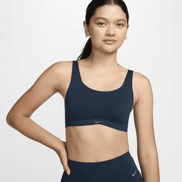 NIKE AS W NK ALATE COVERAGE BRA in ARMORY NAVY/ARMORY NAVY/WHITE