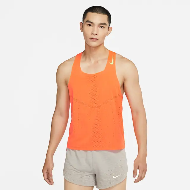 NIKE AS M NK DFADV AROSWFT SINGLET in TOTAL ORANGE/GHOST GREEN