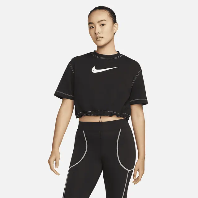 NIKE AS W NSW SWSH FLC SS CROP TOP in BLACK/BLACK/BLACK/WHITE