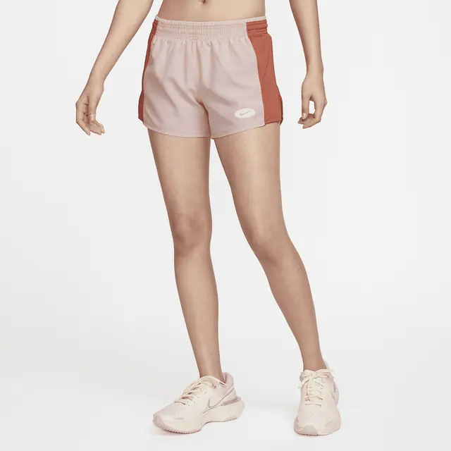 NIKE AS W NK DF ICN CLSH 10K SHORT in ATMOSPHERE/MADDER ROOT/RUSH ORANGE/WHITE