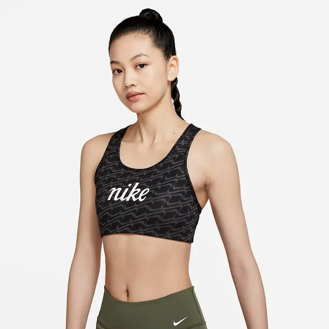 NIKE AS W NK DF SWSH IC AOP GX BRA in BLACK/DK DRIFTWOOD/HAZEL RUSH/WHITE