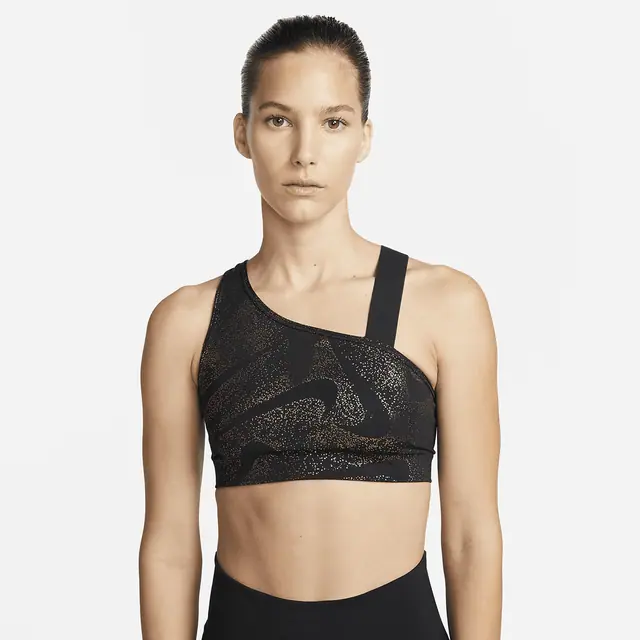 NIKE AS W NK DF SWSH ASYM AOP BRA in BLACK/BLACK/DK SMOKE GREY