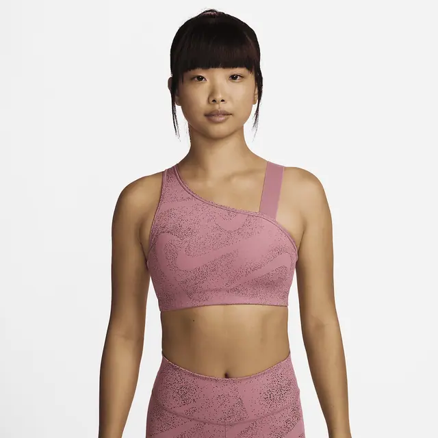 NIKE AS W NK DF SWSH ASYM AOP BRA in DESERT BERRY/DESERT BERRY/BLACK