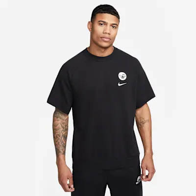 NIKE AS M NK DF FLC SS CREW DYE in BLACK/BLACK/SUMMIT WHITE