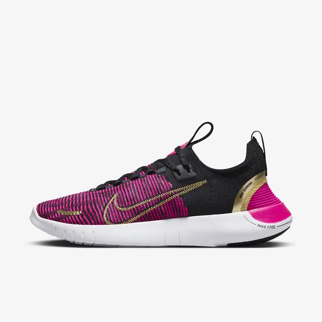W NIKE FREE RN FK NEXT NATURE in BLACK/METALLIC GOLD-FIREBERRY
