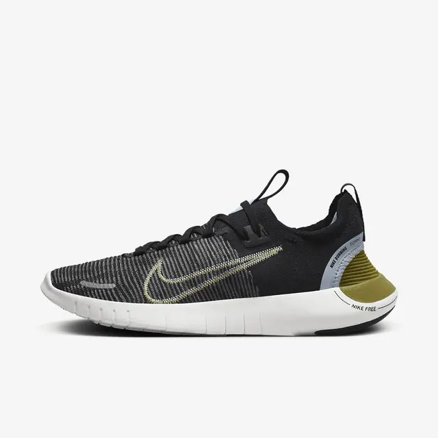 W NIKE FREE RN FK NEXT NATURE in BLACK/SOFT YELLOW-IRON GREY
