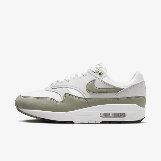 W NIKE AIR MAX 1 in WHITE/LIGHT ARMY-NEUTRAL GREY-BLACK
