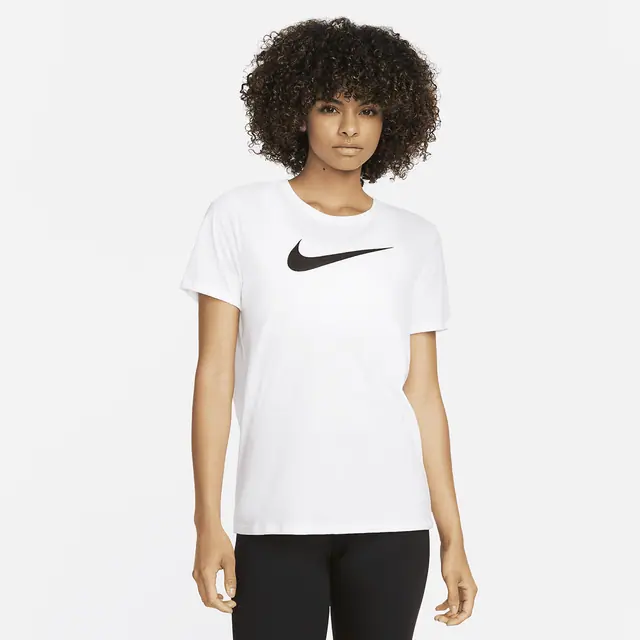 NIKE AS W NK DF TEE SWOOSH in WHITE/BLACK