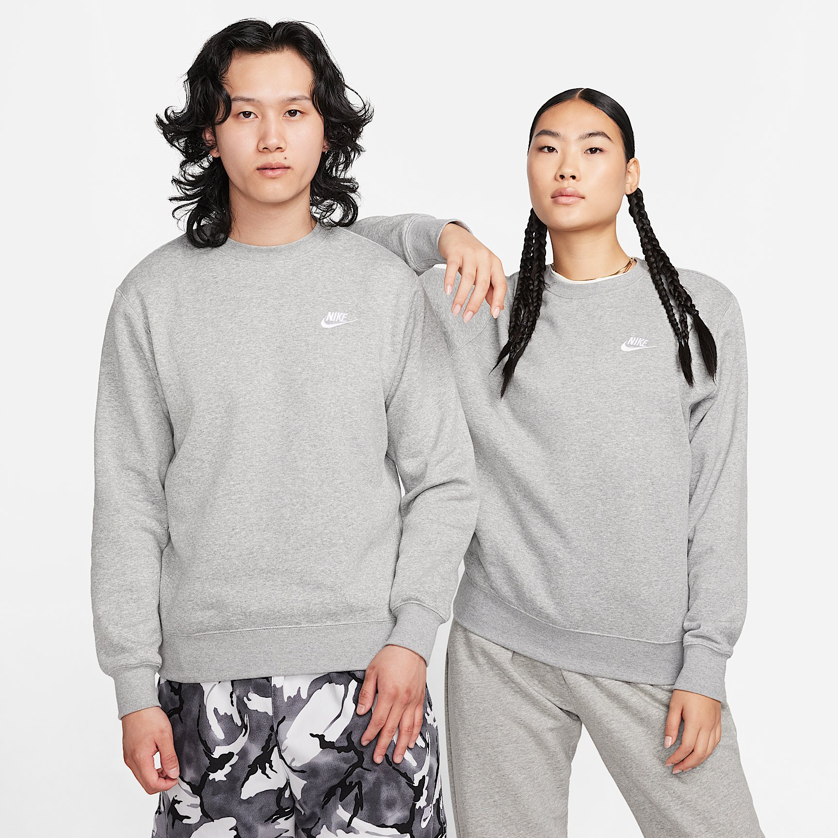 NIKE AS M NSW CLUB CRW BB in DK GREY HEATHER/WHITE