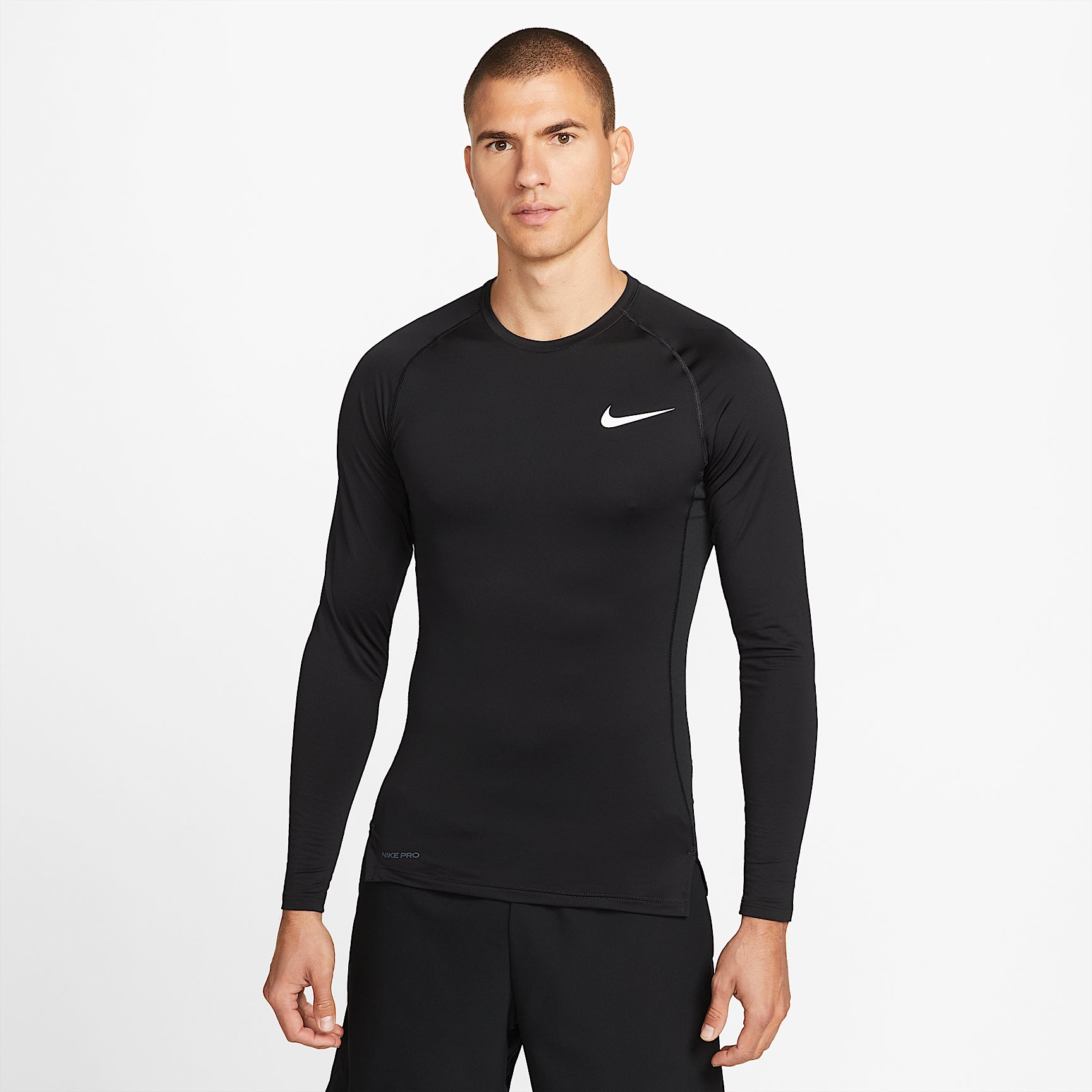 NIKE AS M NP TOP LS TIGHT in BLACK/WHITE