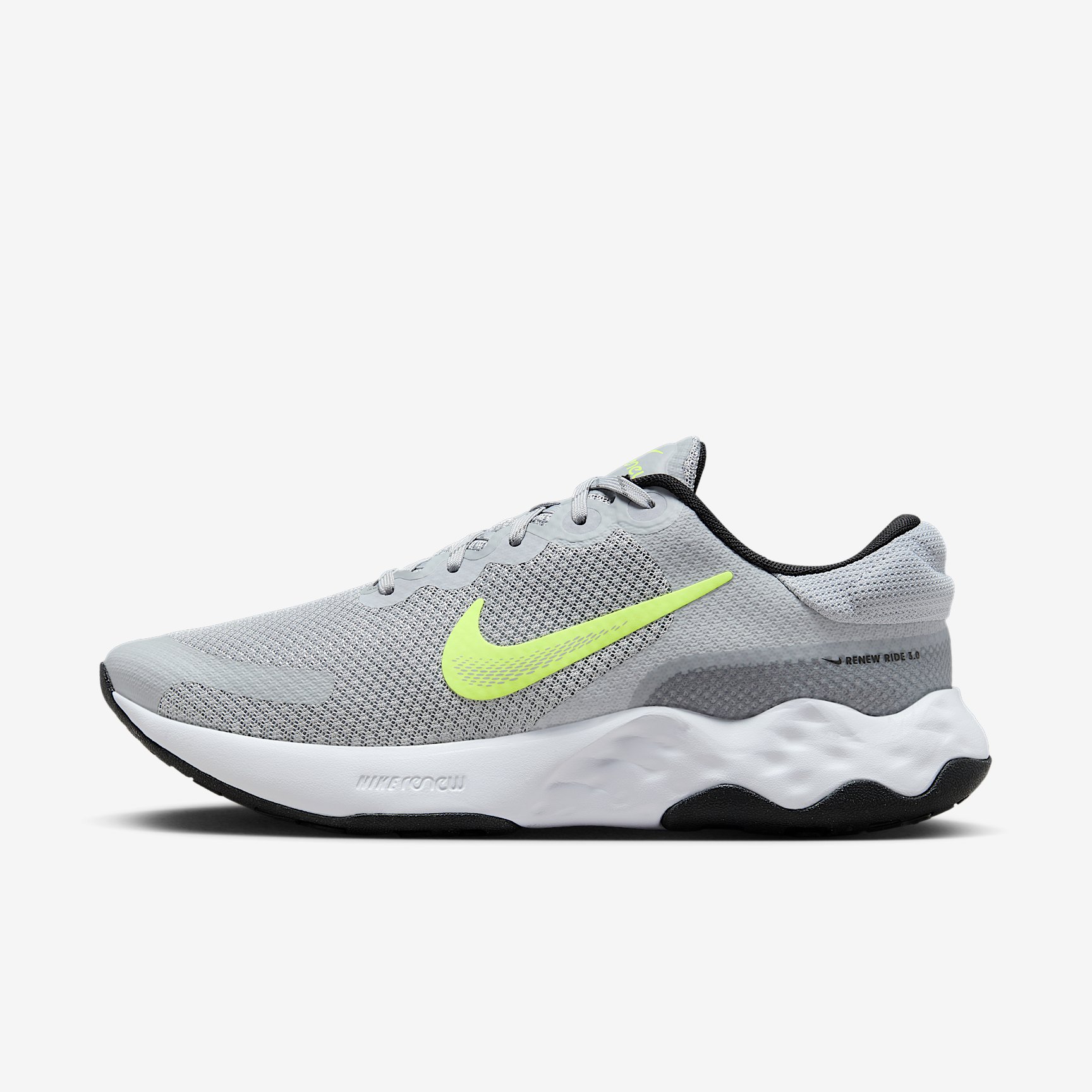 NIKE RENEW RIDE 3 in WOLF GREY VOLT-SMOKE GREY-BLACK