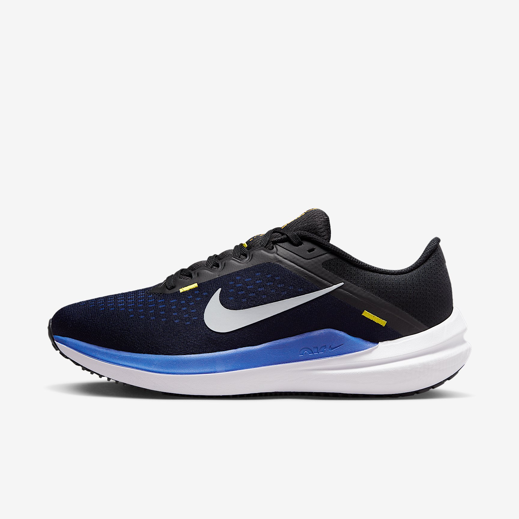 NIKE AIR WINFLO 10 in BLACK WOLF GREY-RACER BLUE-HIGH VOLTAGE