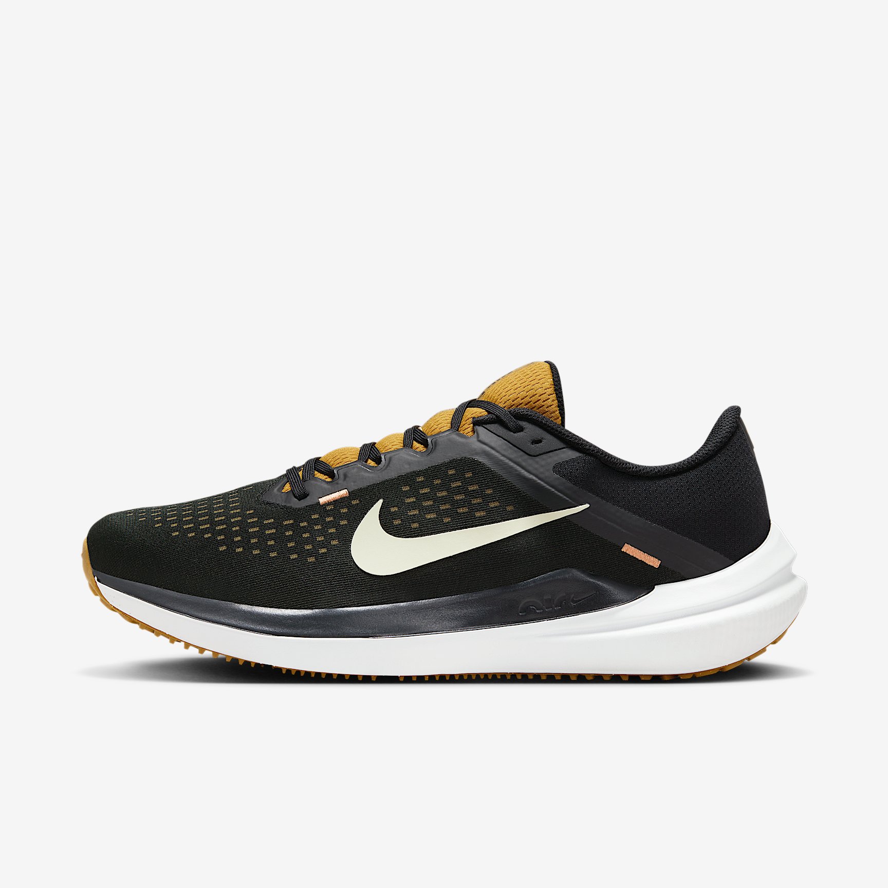 NIKE AIR WINFLO 10 in BLACK OLIVE AURA-BRONZINE-AMBER BROWN