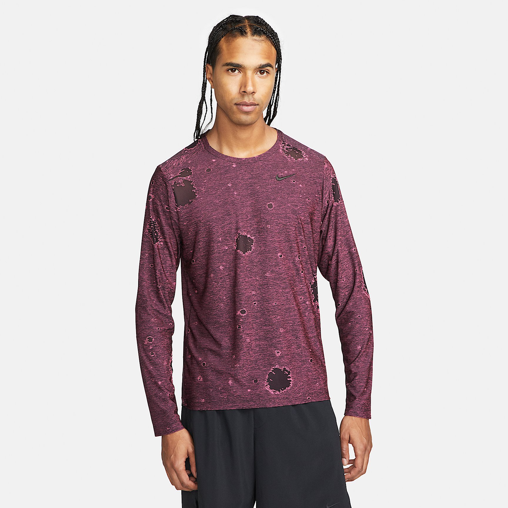 NIKE AS M NK DF LS AOP TOP DYE in PINK GLOW/BLACK