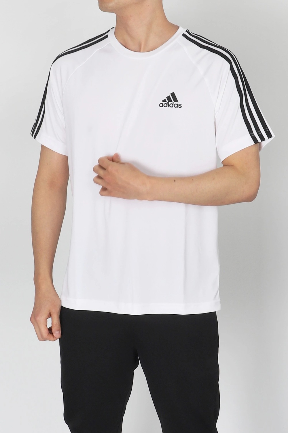 ADIDAS STRIPED & PLAIN T-SHIRT in WHITE