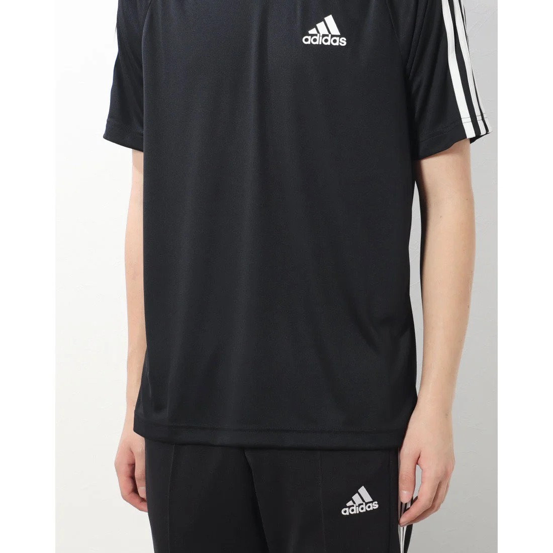 ADIDAS STRIPED & PLAIN T-SHIRT in BLACK